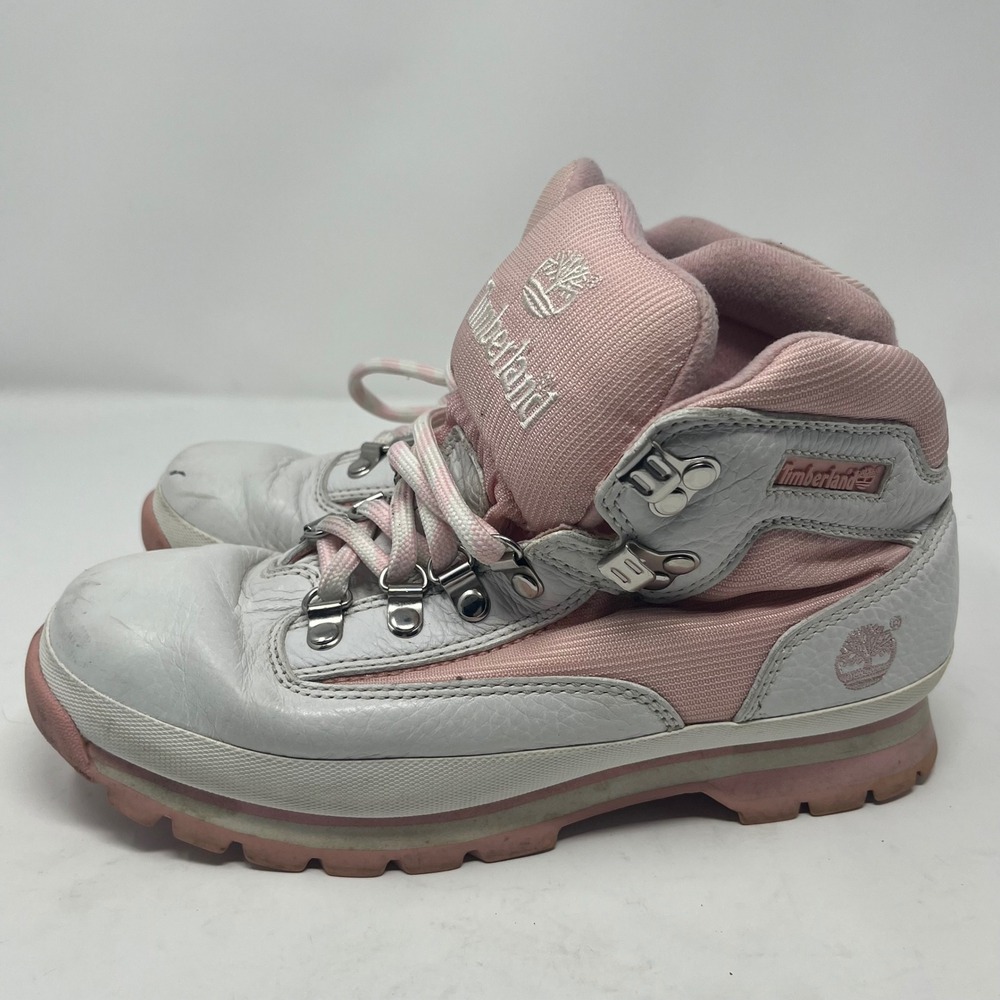 Timberland Euro Hiker White Pink Leather Hiking Boots Womens 9M 85348 - Picture 4 of 9